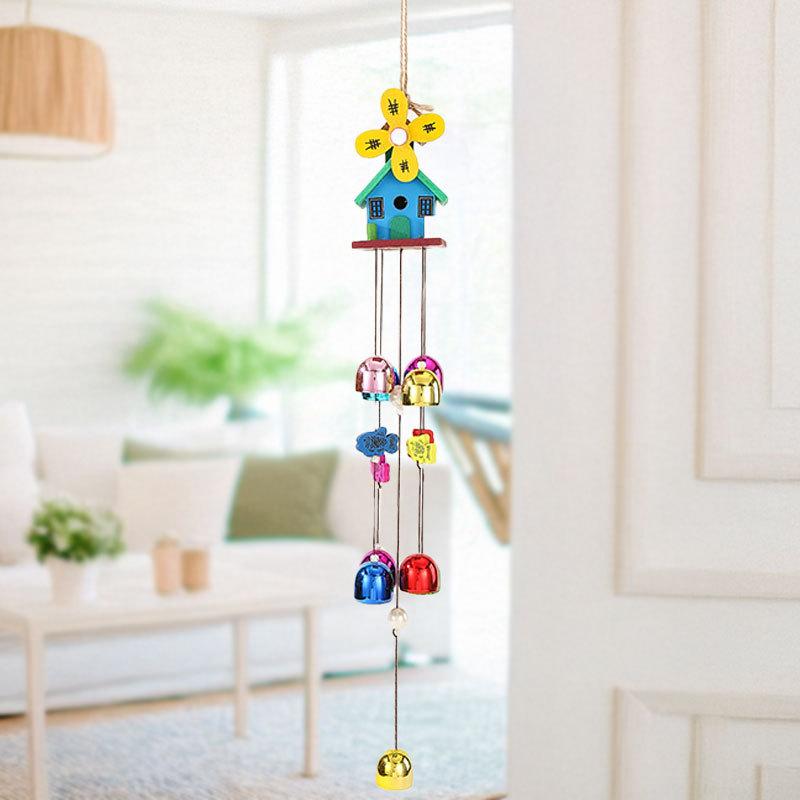 Ahşap Rüzgar Çanı Ahşap Ev Rüzgar Çanı Ahşap Çok Borulu Çan Yedi Renkli Yel Değirmeni Küçük Ev Kapı Süsü Ev Ahşap Hediye