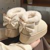 Hairy Mouth Bag and Butterfly Knot Cotton Shoes for Women In Winter, Thick Soled, Height Increasing, Versatile, and Plush Warm Snow Boots