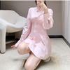 2024 Women's Summer Long Sleeve Shirt Dress with Turn-Down Collar and Waist Tie