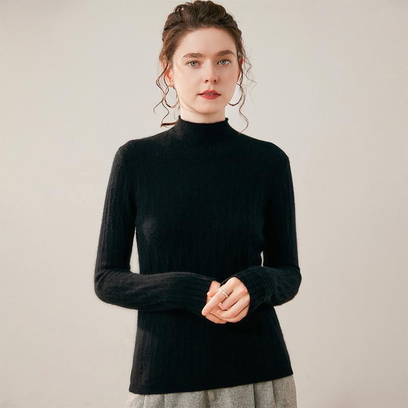 Women's Cable Knit Cashmere Sweater - 12-Gauge, Lychee Pattern, Half-High Neck, Fleece Lining, Twist Design, Wool Base Layer