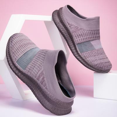 Gehschuhe Gestricktes Mesh Flache Schuhe für Damen Herren Runde Zehenpartie Halbschuhe Leichte Lässige Gehflats Schuhe für Mütter Weiche Sohle