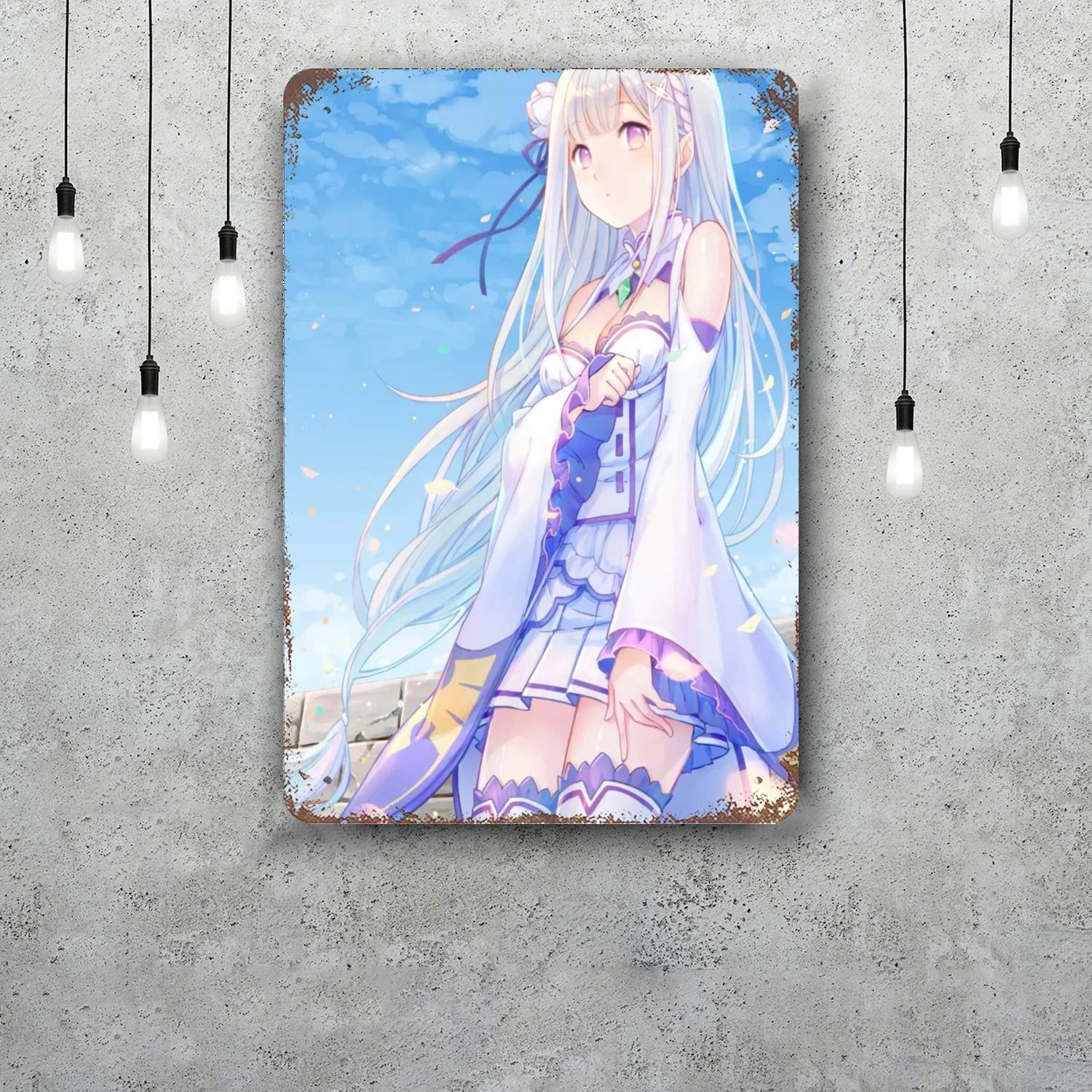 

emilia anime re zero cartoon Vintage Metal Tin Signs Posters Decor Retro Metal Plaque Wall Art Decor for Garage Bar 20x30cm（7.8x11.8inch）