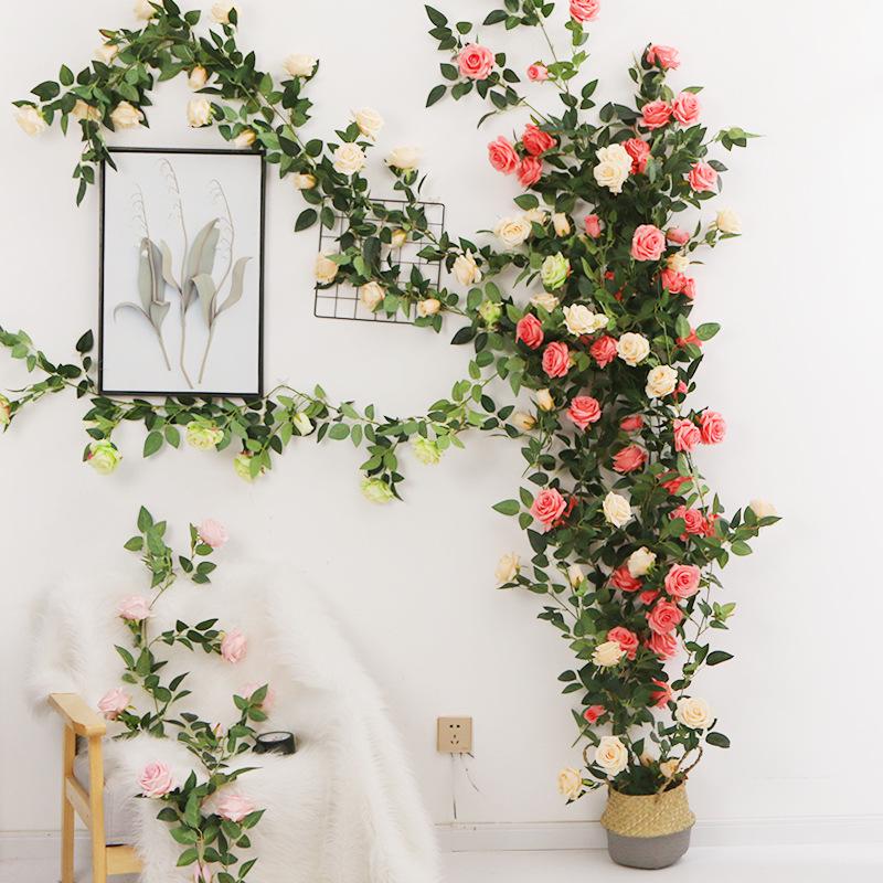 Artificial Rose Vine Ceiling Decor for Air Conditioning Pipe and Hanging Baskets