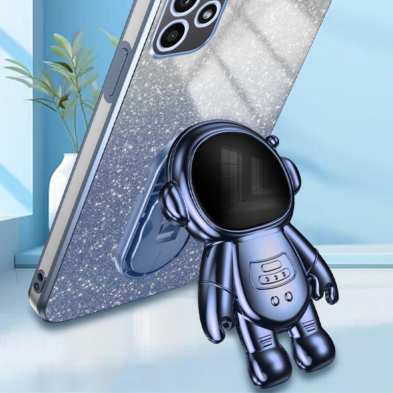 For Samsung Galaxy A53 5G Case Glitter PC+TPU Protective Cover with Astronaut Kickstand