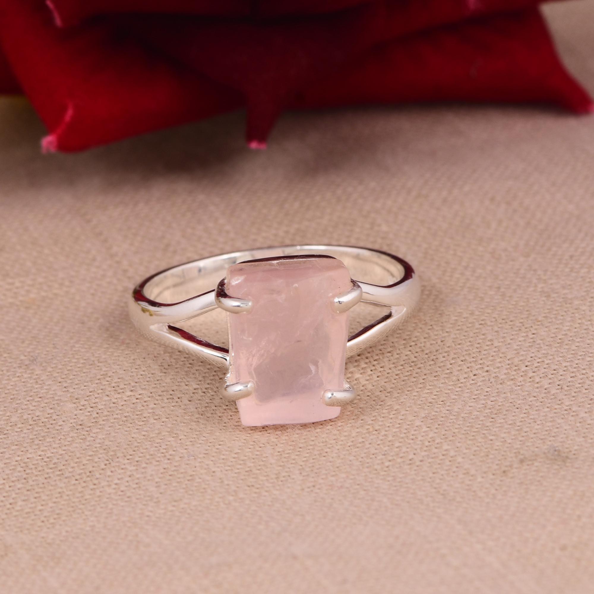 Raw Rose Quartz Ring | Minimal Pink Stone Jewelry Gift | Handmade 925 Silver Ring | Minimalist Sterling Silver Ring 5