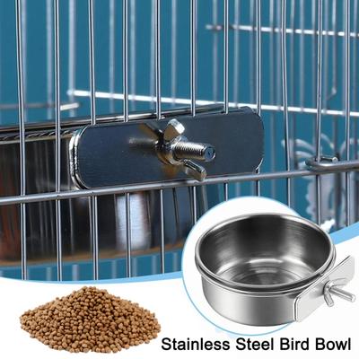 Bird Feeding Bowl Stainless Steel Parrot Feeder Birdcage Feeder Cup with Clamp Food Water Dish Pet Cage Bowl for Cockatiel Budgie Conure Small