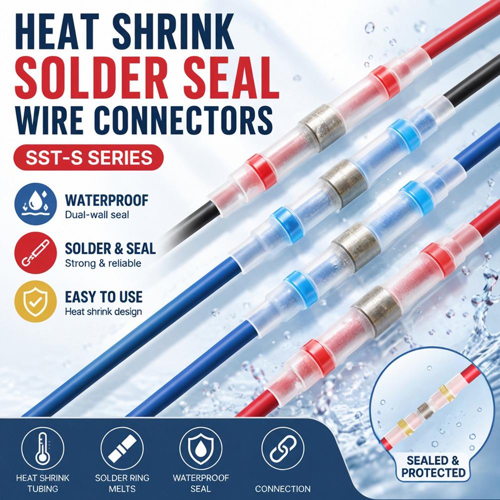 50/100pcs Waterproof Solder Seal Wire Connectors,Heat Shrink Butt Connectors Kit, Insulated Electrical Wire Splice Terminals