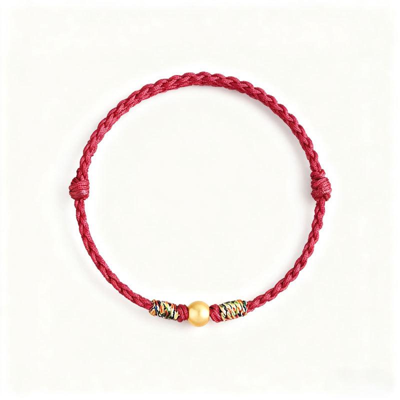 Pure Gold 999 Zodiac Red String Bracelet with Luck Beads for Baby's Full Moon or New Year