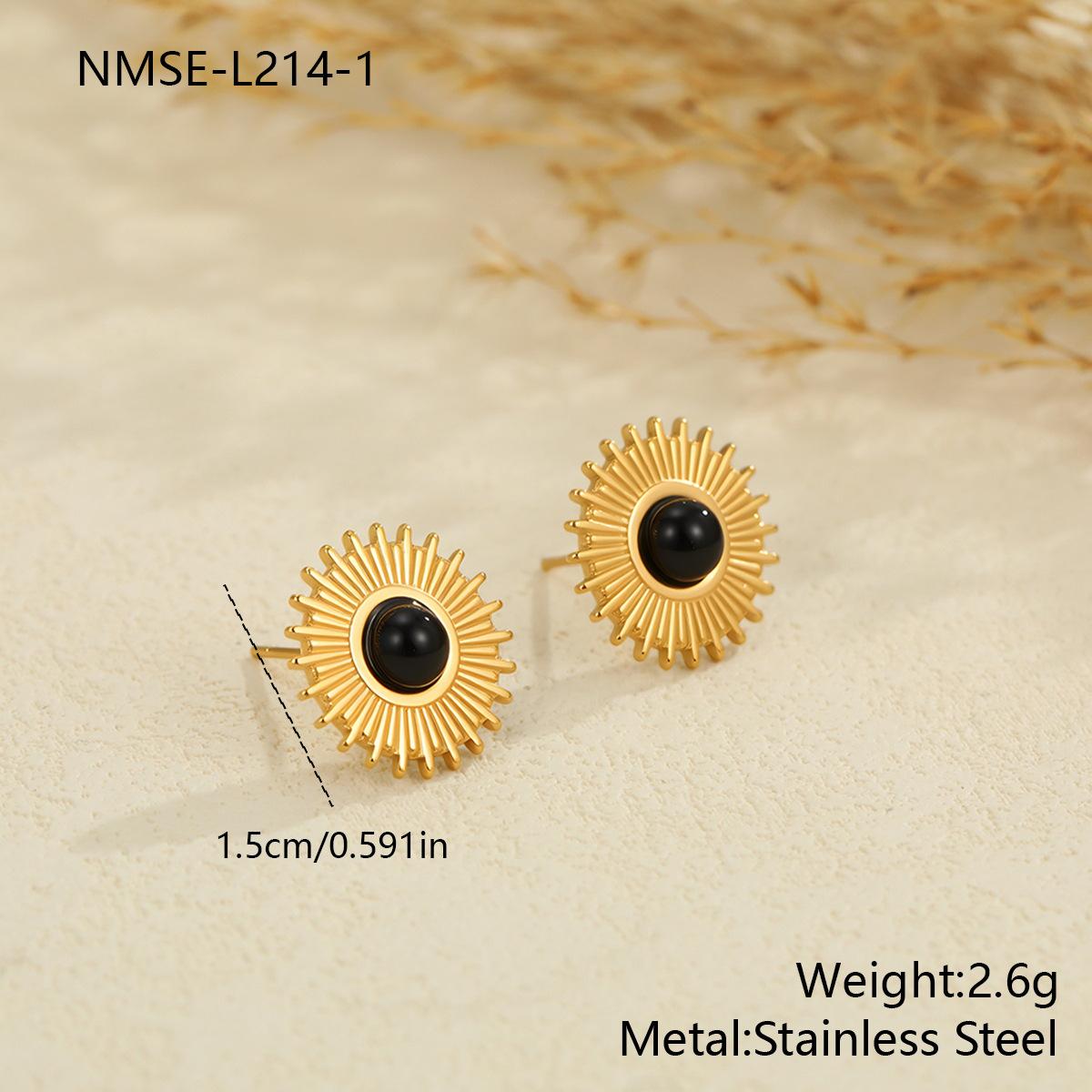 GEMCHIC Women s Sunburst Geometric Stud Earrings Gold Plated Stainless Steel with Natural Stone Center