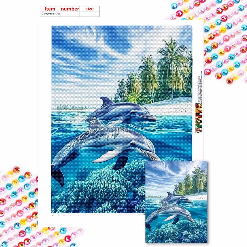 New Arrival 5D DIY Full Circle Diamond Painting "Dolphin" Embroidery Cross Stitch Home Decor Gift