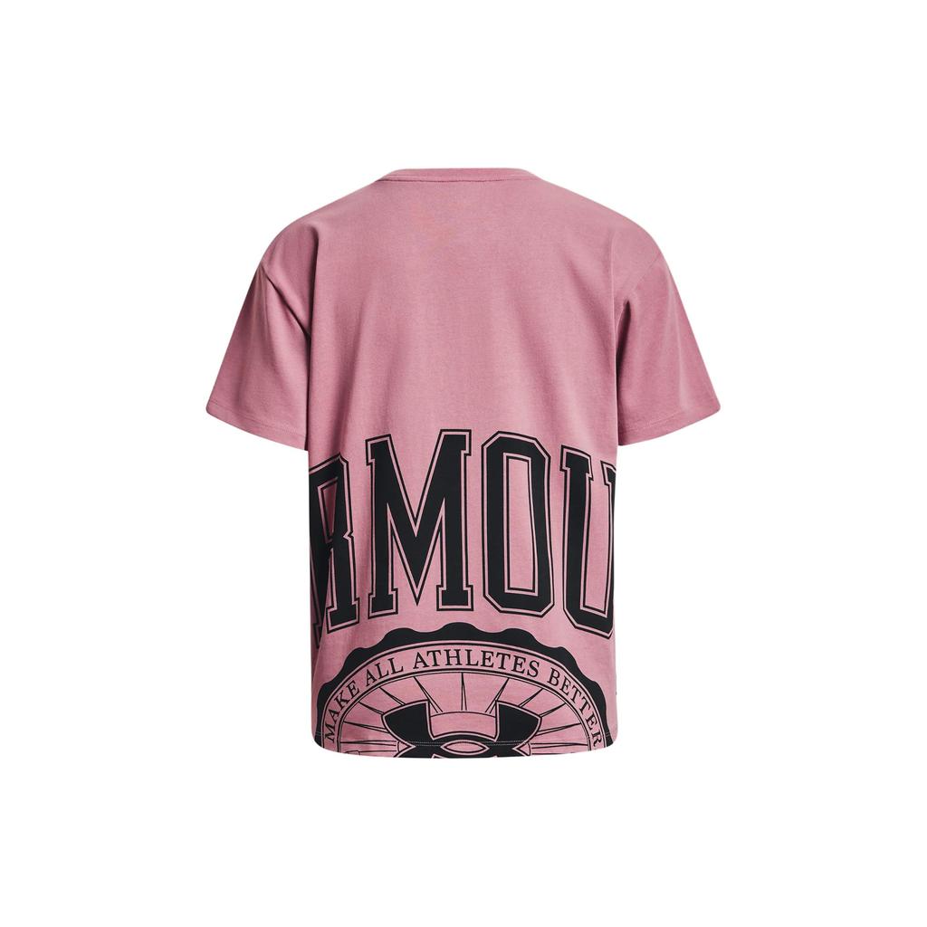 Under Armour Crest Letter Print Round Neck Drop Shoulder Short Sleeve T-Shirt Women T-Shirts Pink 1379391-697