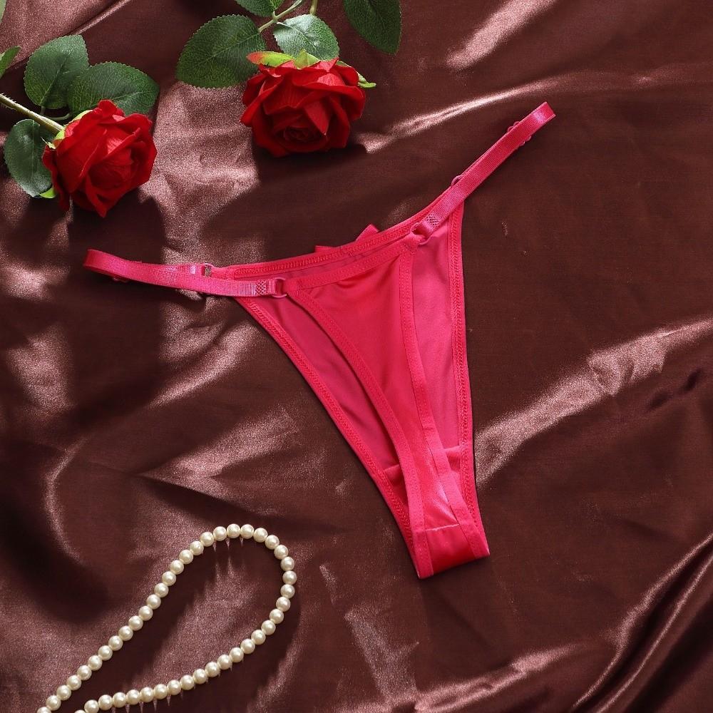 Low Waist Sheer Satin Bow Thong G Strings Romantic T Panties T-Back Brocade Briefs Women  Home