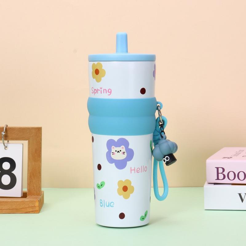 New Bingba Cup 111 Stainless Steel Thermos Cup High Value Women's Portable Straw Cup Large Capacity Car Coffee Cup
