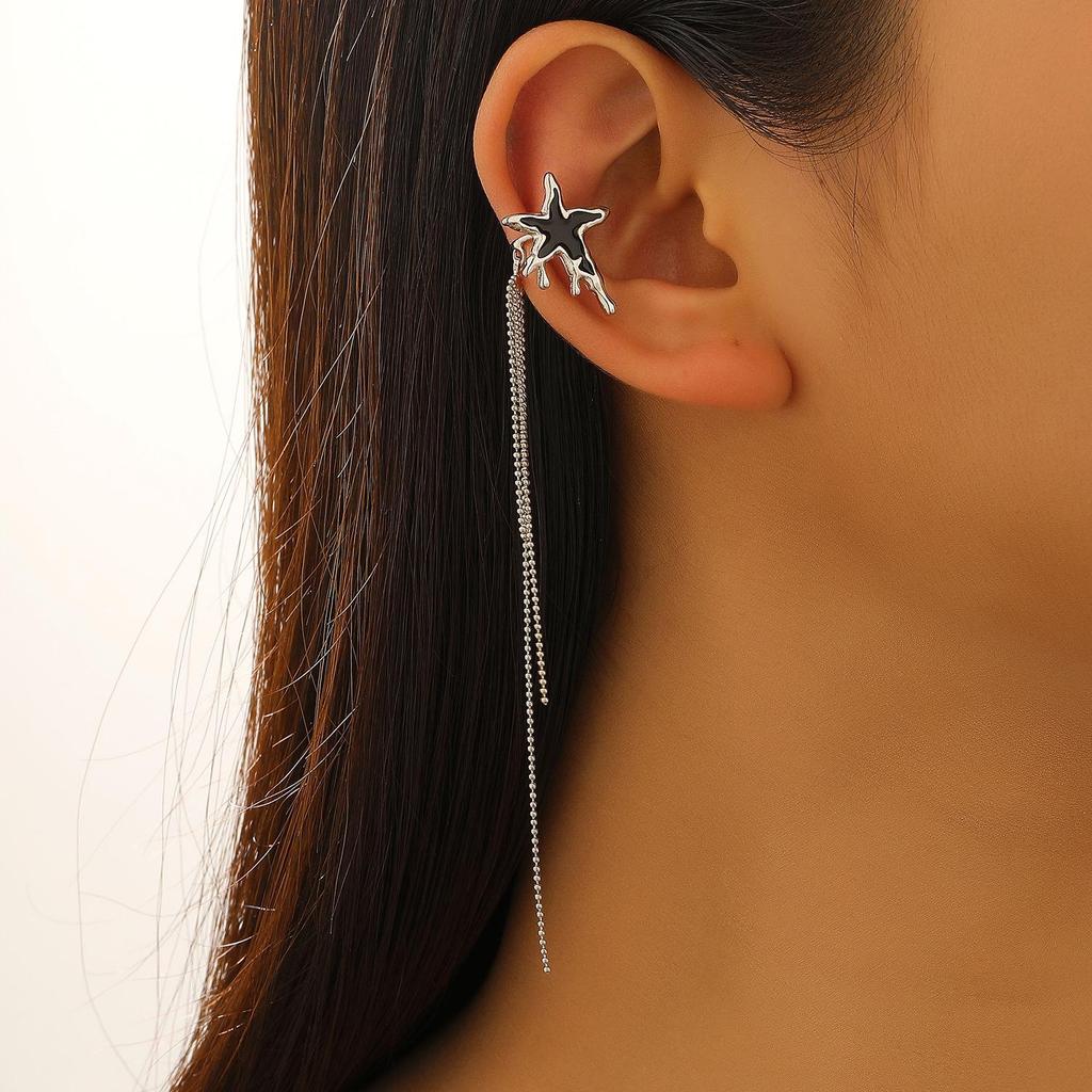 European & American Long Tassel Chain Clip-On Earrings - Versatile Fairy-Inspired Korean Style for Women