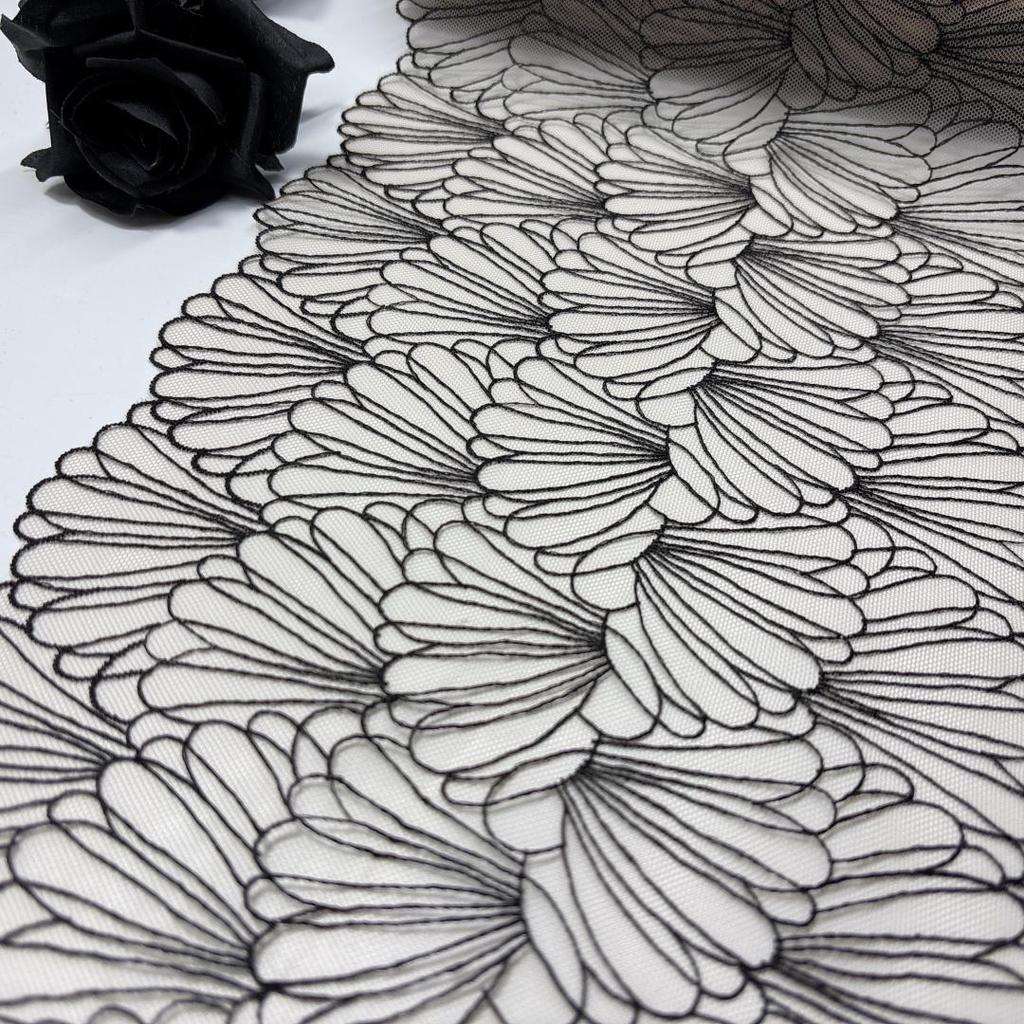 1m X 25cm Tulle Embroidery Lace,  DIY  Sewing Embroidered Net Fabric Lace for Dress, Lingerie, Bra, Underwear, Garment