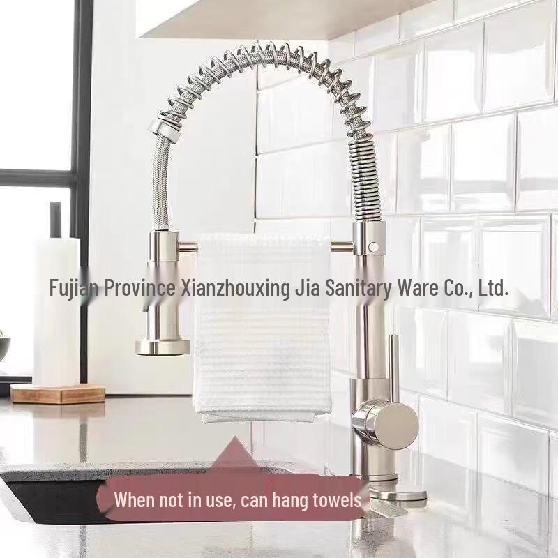 TLXT Titanium Gold Spring Pull-Out Kitchen Faucet