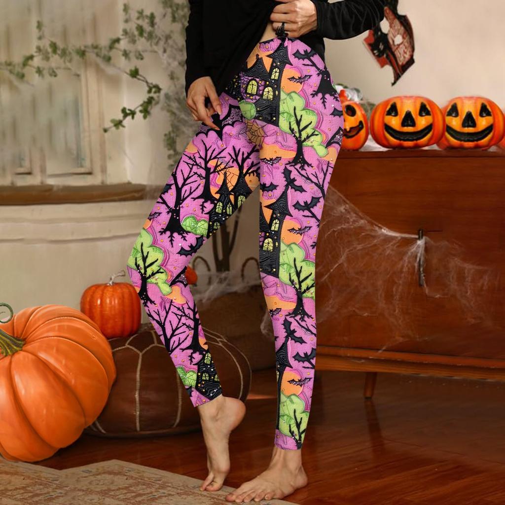 Damenhose mit Halloween-Aufdruck, dehnbare, weiche Hosen, lässige Schlafhose für zu Hause