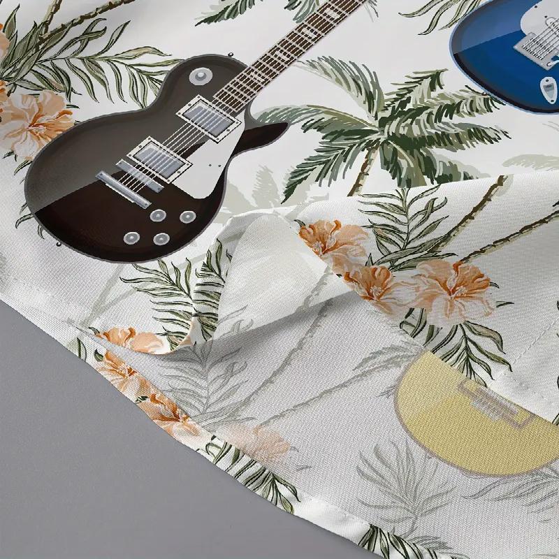 Frühlings- und Sommer-Herrenmode Hemd mit modischem Kragenmuster und kurzen Ärmeln, gepaart mit modischem Gitarrenprint, geeignet für Sommer- und Freizeitkleidung