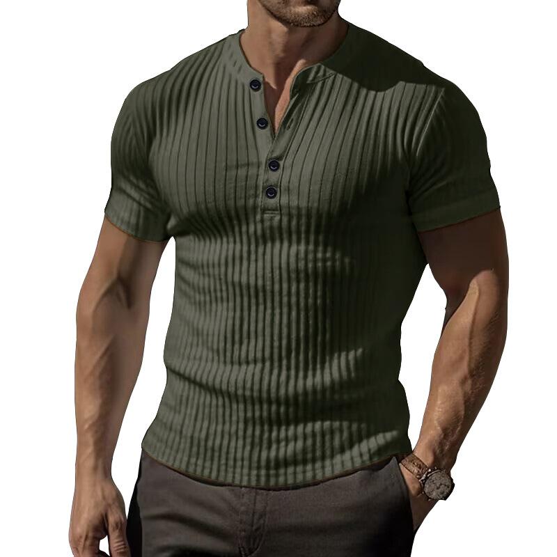 Pánské tričko s krátkým rukávem Athletic Slim Muscle Fitness Strečové Jednobarevné Henley Tričko Muž