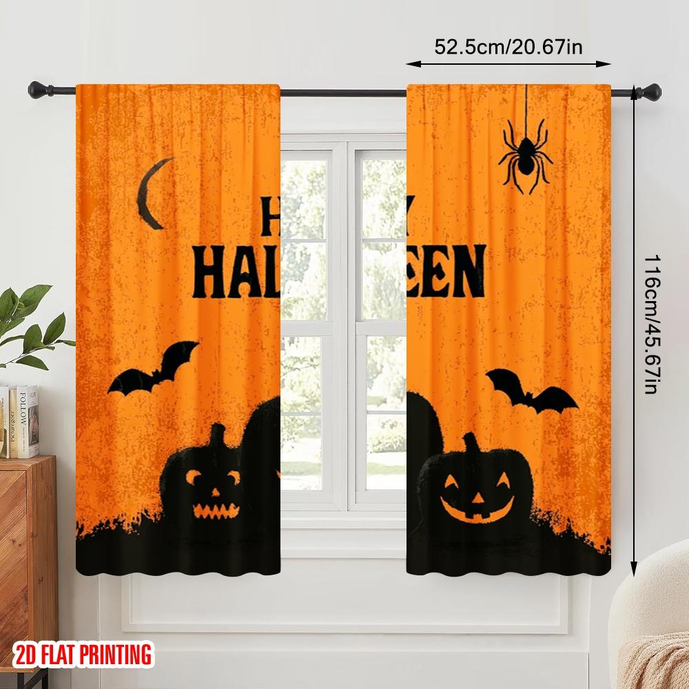 2pcs,2D Plane Printing Popular Curtain Panels Halloween Pumpkin (1) 100% Polyester (without Rod) Room Decor for Living Room,