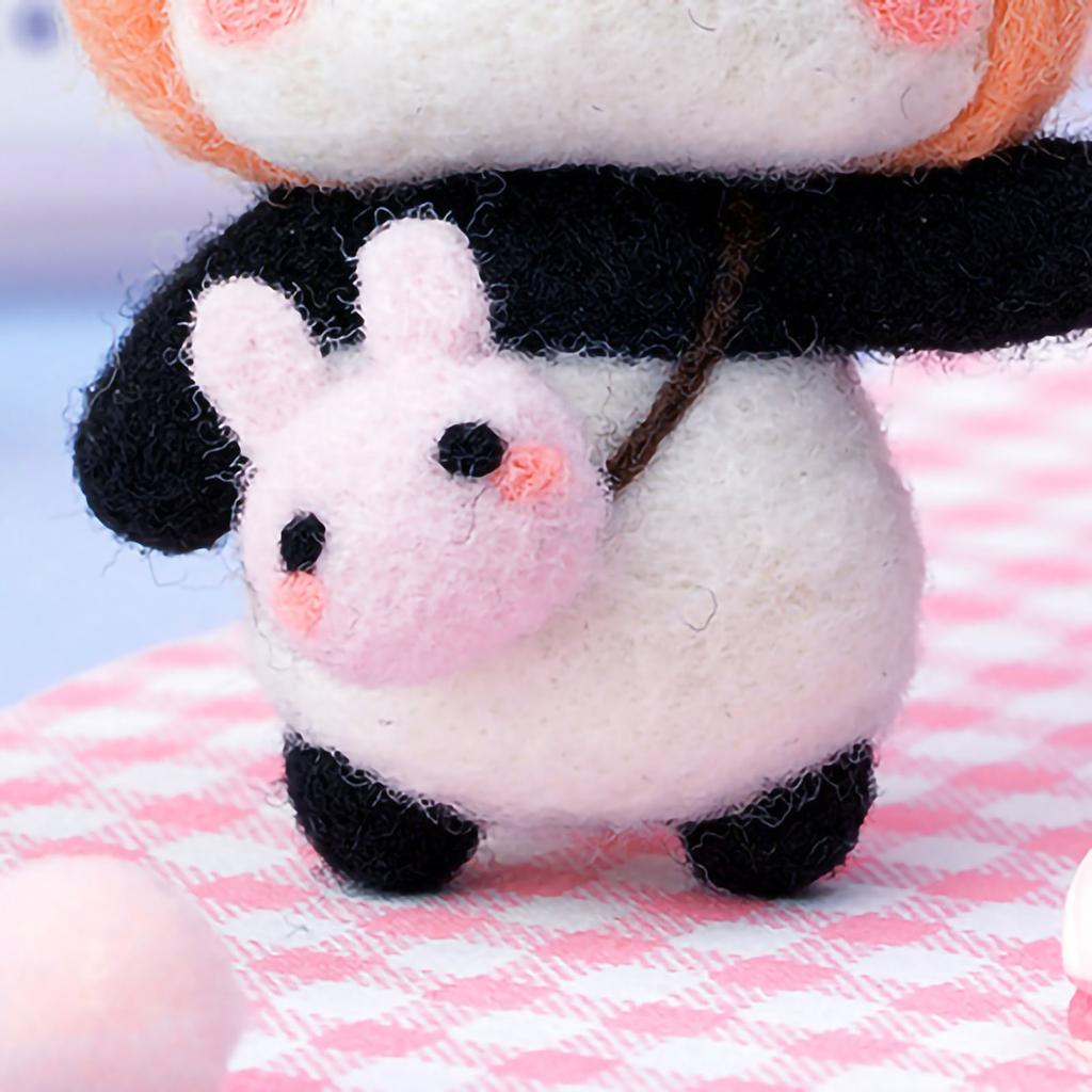 Needle Felting Kit DIY Handmade Wool Pedant Materials Cartoon Panda Shape for Beginners Small Peach