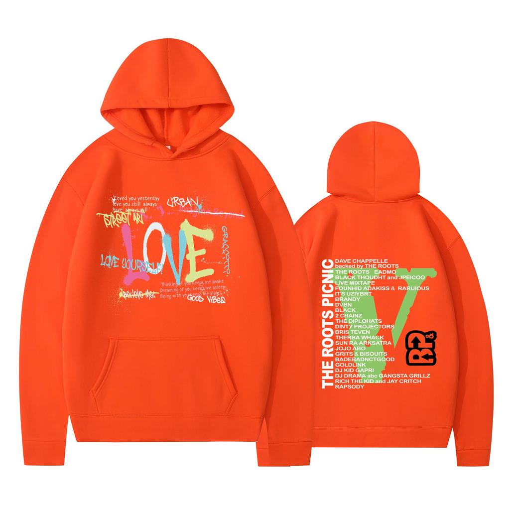 Vlone Letter Autumn/Winter Fleece Hip Hop Hoodie - Unisex, Loose Fit with Big V Back Design