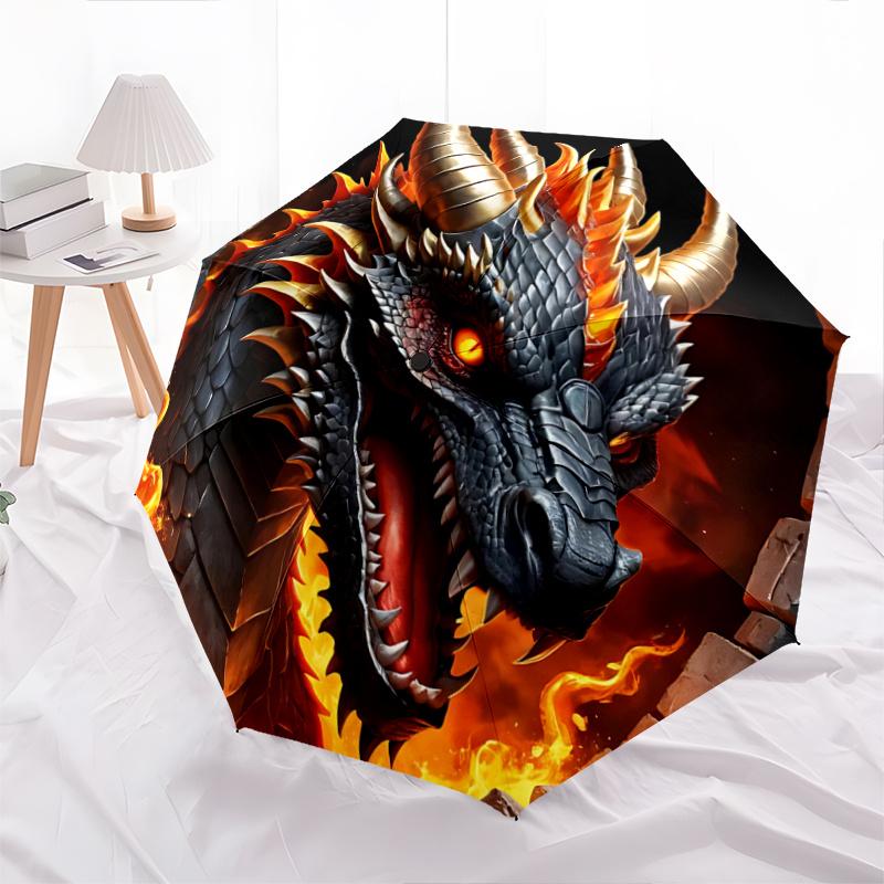 

1pc Fiery Dragon Emerging from Ancient Stone Archway Auto-Open Close Umbrella with Foldable Design, 8-Bone Iron Frame, Outdoor Umbrella, Perfect