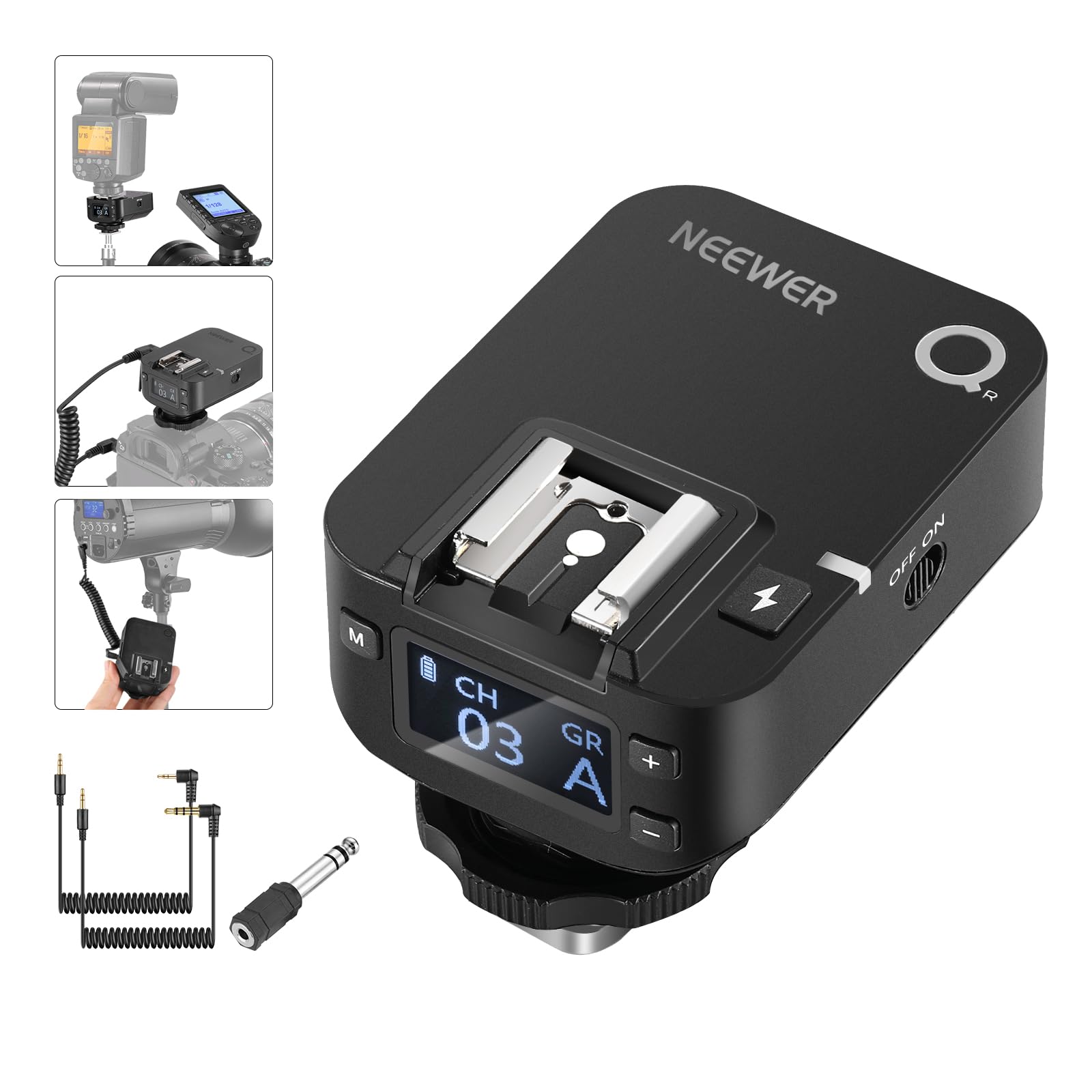 NEEWER QR Беспроводной приемник вспышки для NEEWER Single Sync Hot Совместим с триггерами NEEWER S101 2.4G QPRO-C, QPRO-N, QPRO-S, Контакт, 2,5 мм порт,