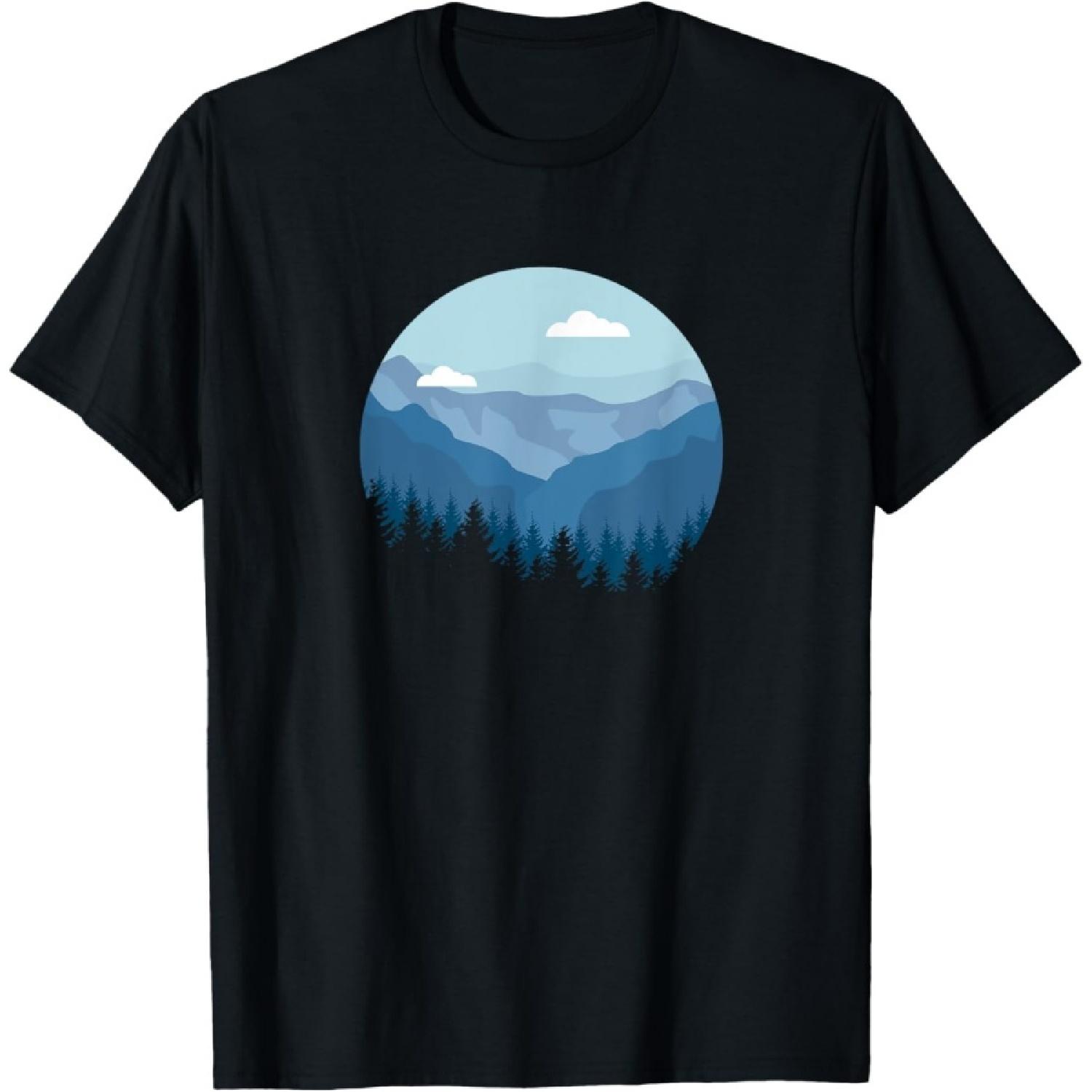 Blue Mountain and Forest Scene Silhouette T-Shirt S