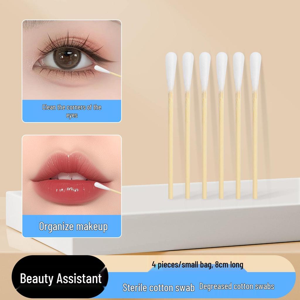 Cosmetic Cotton Swabs: Ear Cleaning, Makeup Remover, Eyeliner & Eyebrow Shaping, Tattooing Wood Sticks - 4 pcs/Small Pack