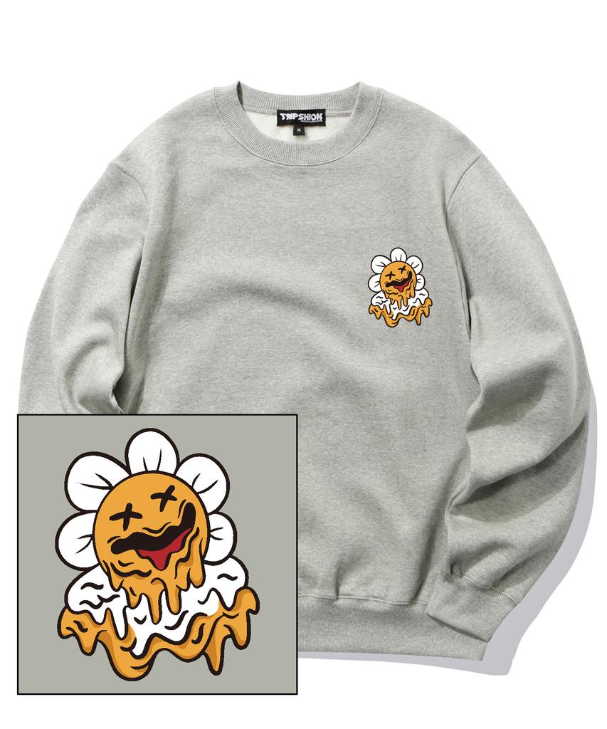 TRIPSHION Melting Daisy Logo Crewneck - Gray