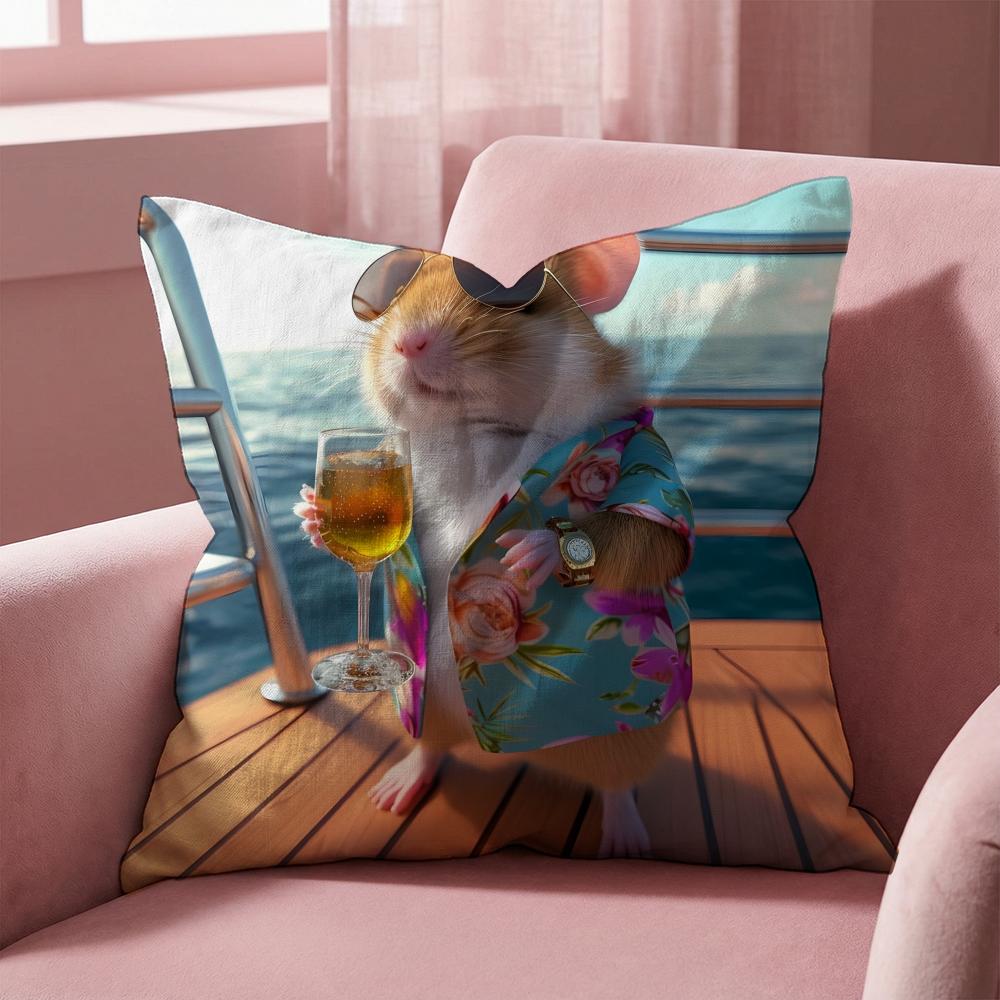 Funny Hamster Cushion Cover Multi-Scene Pillow Cover for Home & Car - Reversible, Soft & Durable for Daily Use