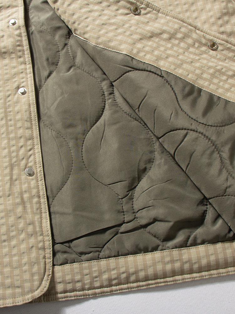 Retro Kragenlose Stepp karierte Baumwolljacke für Herren - Japanischer Stil Warme Schicht