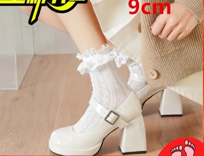 

Туфли женские новые туфли Мэри Джейн на высоком каблуке женские корейские толстые круглые туфли ретро белые черные туфли на высоком каблуке свадебные туфли невесты 39