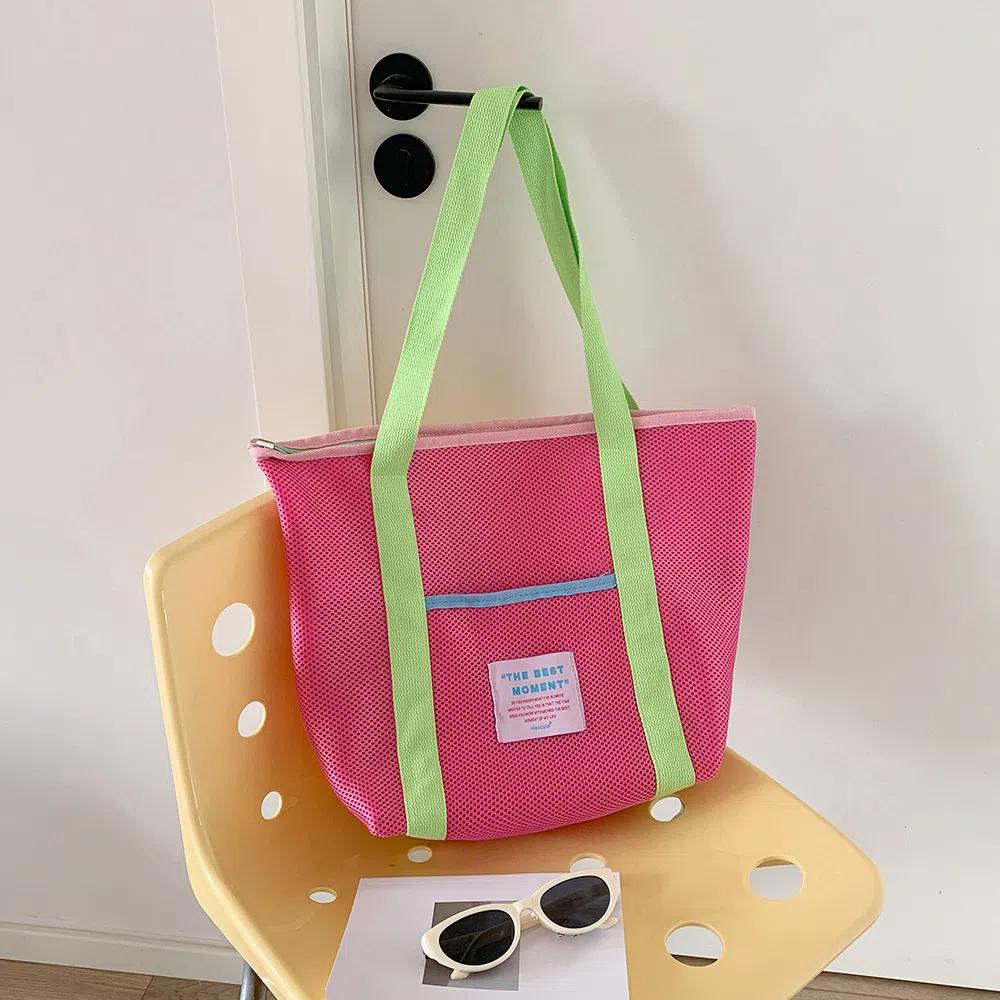 Shoulder Bag Mesh Tote Bag Colored Mesh Handbag Picnic Snack Bag Mesh Shopping Bag Travel