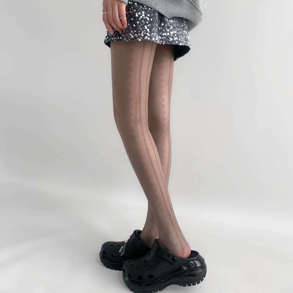 Spring-Autumn Ultra-Thin Leg-Smoothing Pantyhose - Flirty Diamond Lace Socks, White Sheer & Sexy Striped Stockings