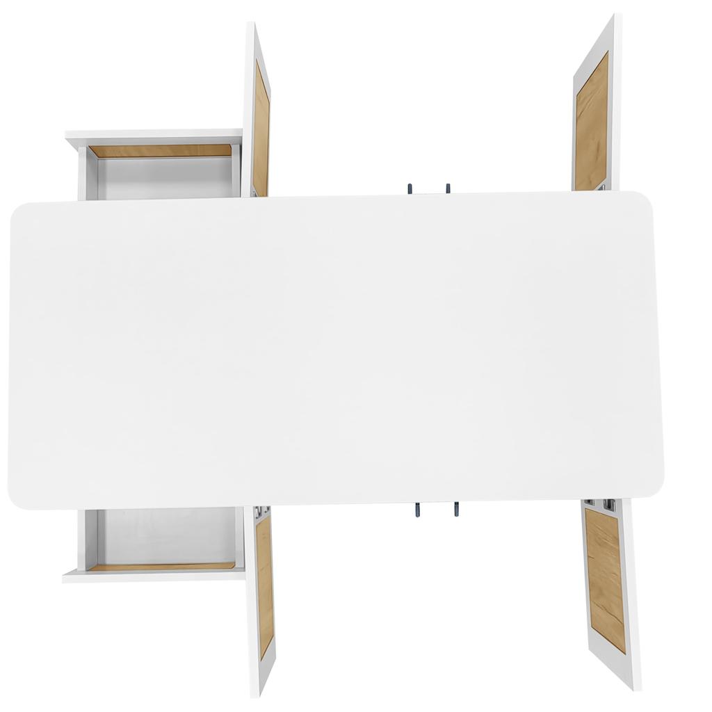 Couchtisch, Wohnzimmertisch mit 2 Schubladen und 4 Türen, offenem Fach mit LED-Beleuchtung, abgerundeten Ecken, kugelförmigen Beinen