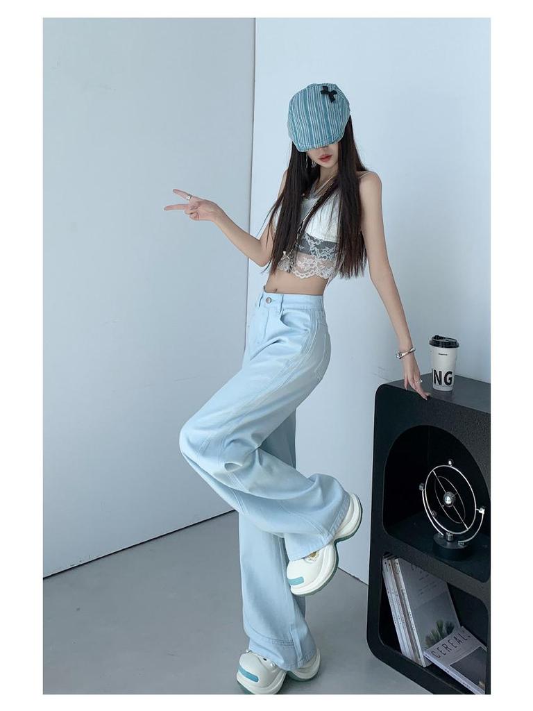 Fashionable Black Light Luxury Korean-Style Wide-Leg Jeans - Super Soft Cotton, Slim Fit for Women - Perfect for Spring and Summer
