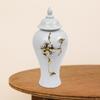 Ceramic Flower Vase White and Aureate Ginger Jar Chinese with Lid Decoration 3D Floral Temple