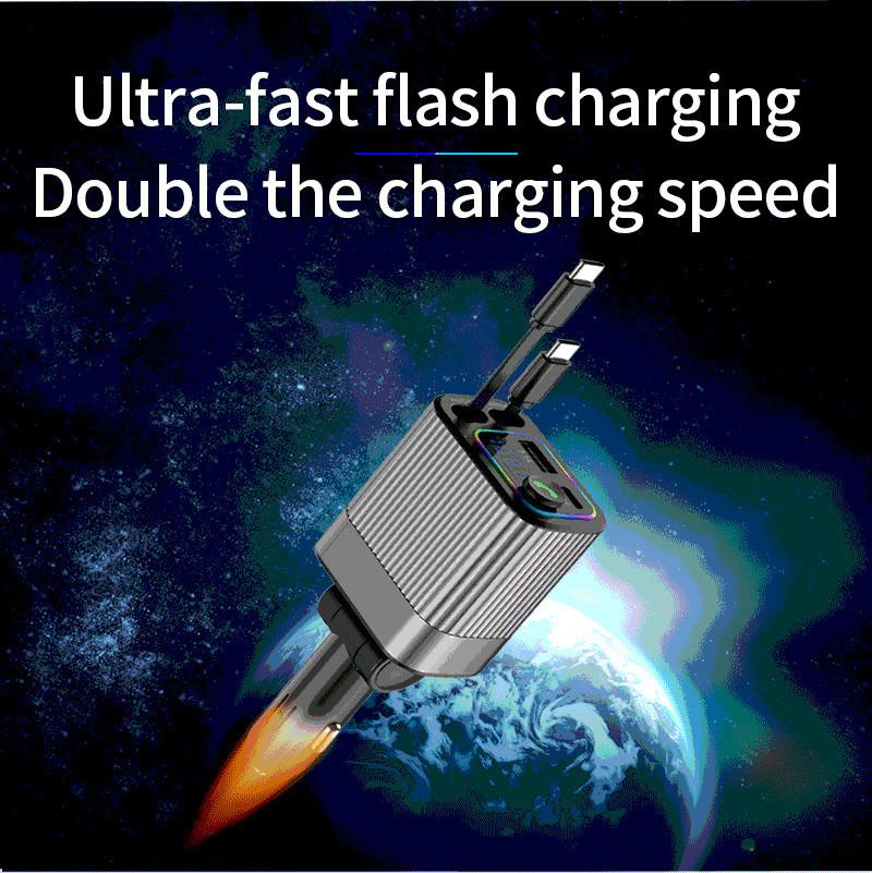 Nabíječka do auta 4 v 1 Bluetooth Multifunkční nabíječka Pohodlné použití Nabíjecí adaptér Type-C s digitálním displejem s výsuvným kabelem Pro iPhone