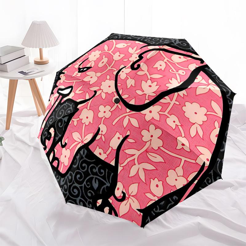 1pc Elephant Floral Automatic Folding Umbrella - Compact 8-Rib Design, Durable Plastic & Iron, Lightweight for Outdoor Daily Use012
