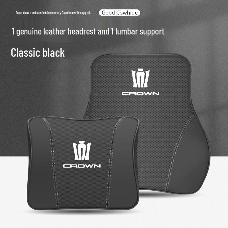 Genuine Leather Headrest: Comfortable Neck & Lumbar Support for Toyota Crown Land Cruiser.