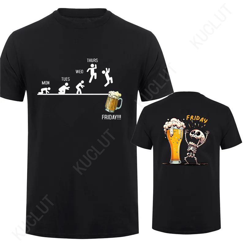 Fashion Skeleton Enjoying FRIDAY Beer Day Tees Back Print Men's T-Shirt Finally Friday for Drink Lover Male Oversized Clothing