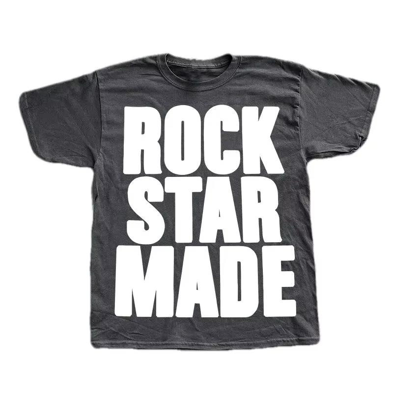 Y2K Anime Rock Goth Fashion Men Punk Grunge Hip Hop Rap Vintage Letter Print Short TShirt Casual Oversized Y2K Streetwear