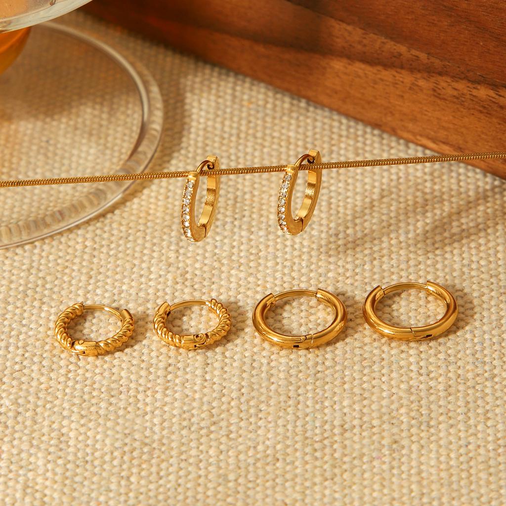 Euro-American Style 18K Gold Stainless Steel Earrings for Women, Unique Minimalist Three-Piece Set, Versatile Titanium Steel H