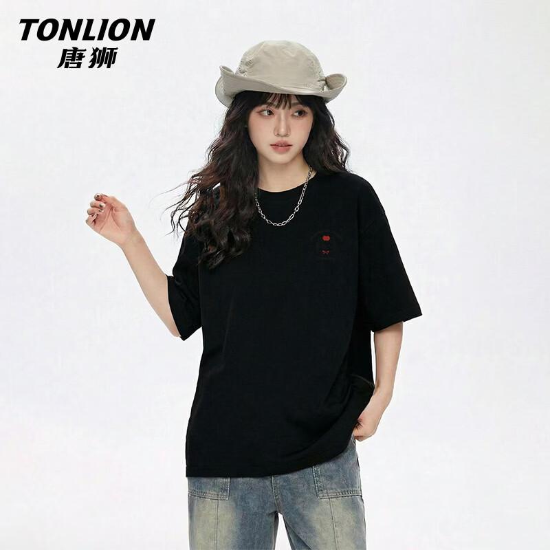 TonLion Women's Pure Cotton Loose-Fit Round Neck Short Sleeve T-Shirt