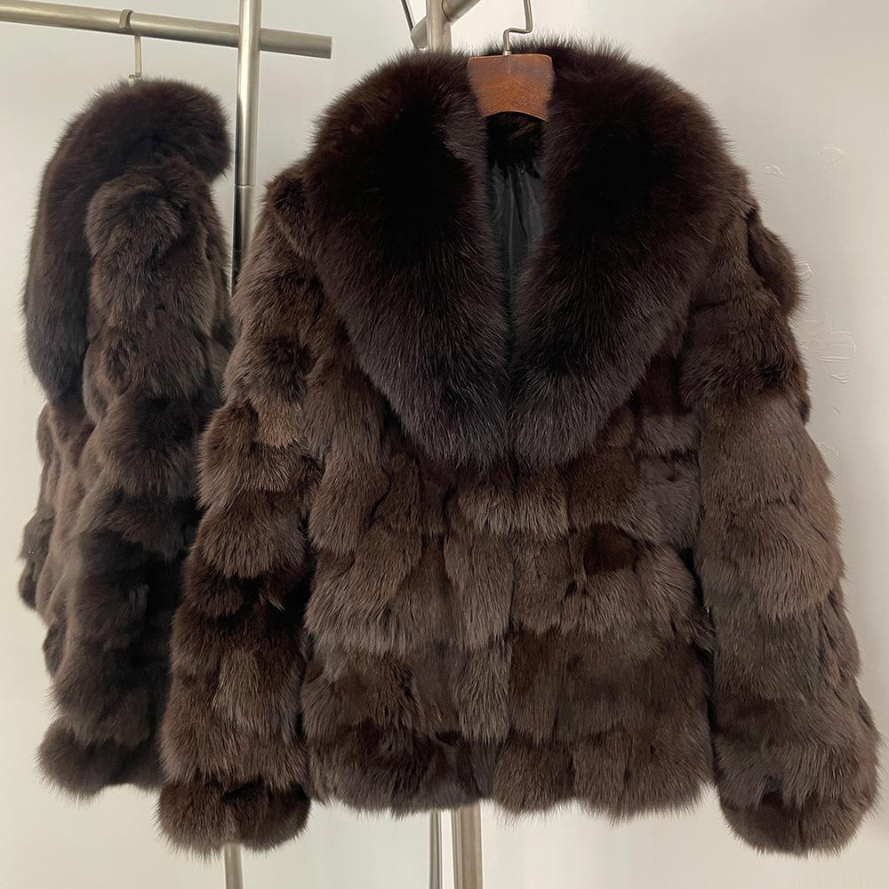 OFTBUY 2025 Luxus Echter Natürlicher Kaninchenfellmantel Winter Damen Jacke Dick Warm Damen Oberbekleidung Lässig Elegant Top