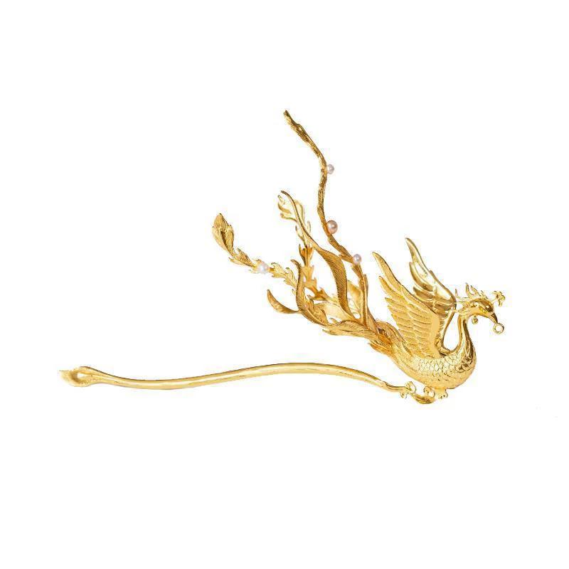 Original Design Three-dimensional Ancient Gold Craft Luxury Phoenix Tiara Ethnic Style Hair Jewelry Cheongsam Tassel Accessor