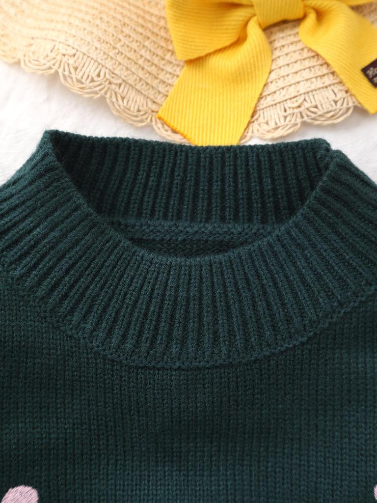 2023 Fall/Winter Floral Pattern Knit Sweater Set for Girls