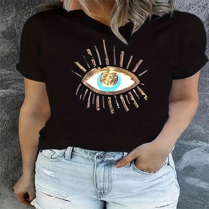 

Short-sleeved T-shirt European and American summer new women s fashion casual home commuting versatile round neck short-sleeved T-shirt 5XL чорний